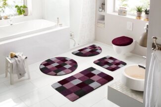 Grund Badematte Mosaik, Badvorleger, Badezimmer Teppich, sehr weich, Höhe 20 mm, rutschhemmend beschichtet, fußbodenheizungsgeeignet, Kunstfaser, rechteckig, 3-tlg. Stand-WC Set, angenehm weich, auch als 3 teiliges Set erhältlich, Made in Europe