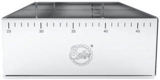 Sallys Backrahmen Hochwertiger verstellbare Backform V2, Edelstahl, 24×19 bis 32×46 cm, (extra Hoch, 1 tlg, Mit Innen- & Außenskalierung, präzises Backen, pflegeleicht), eckig, Edelstahl, rostfrei