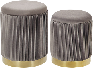 Pouf Samtstoff mit Stauraum grau 2er Set MIRAMAR