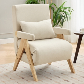 Merax 3-in-1-Umbausessel mit Schlaffunktion, umbaubares Schlafsofa, gepolsterter Klappsessel, Polstersitz, Loungesessel, Einzelbett, Beige+Natur