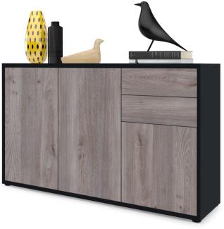 Vladon Sideboard Ben V3, Kommode mit 3 Türen und 2 Schubladen, Schwarz matt/Eiche Nordic (117 x 74 x 36 cm)
