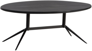 Couchtisch 90x50x35 cm Mango Massivholz Metall Schwarz Sofatisch Oval, Design Wohnzimmertisch mit natürlicher Holzmaserung, Kaffeetisch Wohnzimmer Modern