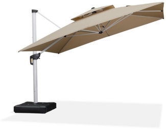 PURPLE LEAF Ampelschirm Quadratischer Außenbereich Alu Doppelsonnenschirm, Gartenschirm, LxB: 365,00x365,00 cm, 360°Rotation, Sonnenschutz UV50+, Für Balkone, Gärten und Terrassen