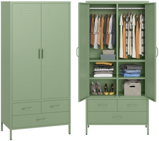 skølm 'Atria' Kleiderschrank mit 3 Schubladen, Metall, 170x45x80 cm, grün, Garderobe mit 4 Fächern und 2 Kleiderstangen