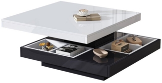 MODFU Couchtisch mit 2-lagige drehbare Tischplatte (Satztisch, Wohnzimmertisch Beistelltisch, 1-St, 4 Ablagefach), Doppelcouchtisch mit Hochglanzplatte Tischplatte 360° drehbar