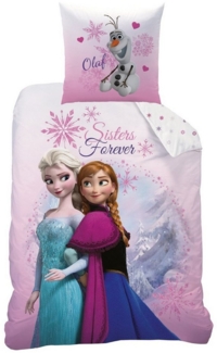 Kinderbettwäsche für Mädchen Disney Frozen Die Eiskönigin 135x200 cm 80x80 cm (2-tlg. ) Pink Mountain Rosa aus 100% Baumwolle