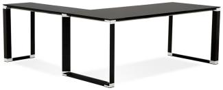 Eckschreibtisch Schwarz Glas & Metall | L-Form Bürotisch für professionelles Ambiente | Winkel-Computertisch 200x200 cm | Stylischer Schreibtisch, Chromdetails | Geräumige Arbeitsfläche