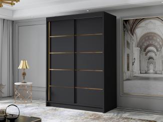 Kleiderschrank mit Goldverzierung Laraso IV mit zwei Schwebetüren (Farbe: Schwarz)