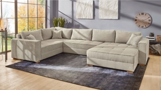 Massivart® Wohnlandschaft ALBA Cord beige, 379 cm, Cordsofa, Bettfunktion / Bettkasten / Wellenunterfederung