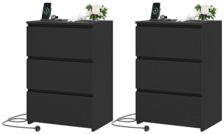 Homfa Nachttisch Nachtschrank Nachtkommode Nachtkonsole (2-St), mit 3 Schubladen, 2 AC-Steckdosen, 2 USB-Anschlüsse, 45 x 38 x 66 cm, Weiß
