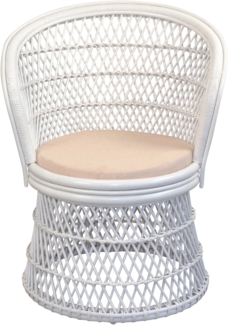 Rattansessel, Thron, Loungesessel aus Rattan handgeflochten, weiß, inkl. Kissen