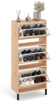 KOMTO Schuhschrank Madrid 3 Schmal Schuhregal Geschlossen mit 3 Klappen Einfache Montage Shoe Cabinet 55 x 25 x 124 cm (BxTxH)