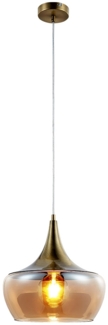 LED Hängeleuchte, messing antik, Glas amberfarben, H 150 cm