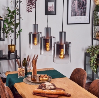 hofstein Hängeleuchte Hängelampe aus Metall/Glas in Anthrazit/Rauchfarben/Klar, ohne Leuchtmittel, verstellbare Pendelleuchte im Vintage/Retro-Design (18 cm), 3 x E27