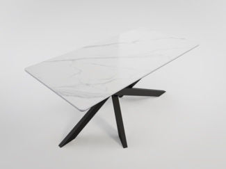 Esszimmertisch ELLEN 160x80cm weiße Keramikplatte schwarzes Kreuzgestell : Weiss