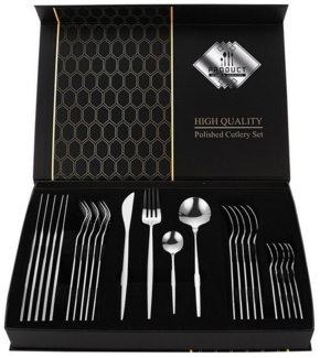 Rungassi Besteck-Set Premium Besteck-Set Silber 6 Personen 24-tlg Edelstahl Essbesteck