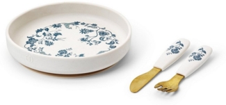 Elodie Kindergeschirr-Set Teller und Besteck, 3 Teile - Garden Leo Toile Ø17 cm mit Saugring (3-tlg), 1 Personen, Silikon
