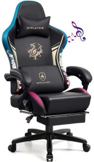 GTPLAYER Gaming-Stuhl Gamer Stuhl mit Bluetooth-Lautsprechern und Fußstütze, Dragon Series, Bürostuhl, Ergonomischer Gaming-Stuhl, Drehsessel, Computerstuhl