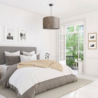 Paco Home Pendelleuchte Hugo Pillar, ohne Leuchtmittel, Pendelleuchte Wohnzimmer Stofflampe Rund Esszimmer Vintage Retro