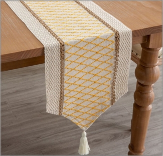 Blusmart Tischläufer Gittergewebter Tischläufer aus Baumwolle und Leinen (Bohème-Stil, mehrere Spezifikationen verfügbar, Quaste zum Aufhängen, tägliche Dekoration), Geeignet für alle Arten von Esstischen und Eingangstischen