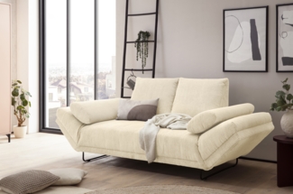 DOMO. collection Sofa 700 001, 2-Sitzer mit Federkernpolsterung und Schlaffunktion, verstellbare Armlehnen, 2er Couch, Polstergarnitur, 210 x 97 x 95 cm (BxTxH), creme
