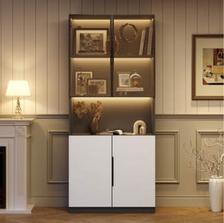 STILVORA Vitrine 2m Highboard Sideboard mit LED-leuchten und Glastüren,Beistellschrank (Bücherregal für Sammlerstücke, 1-St, 4 Türen(2 Glastüren) mit LED-Leuchten,Glastüren und Aluminiumrahmen für Dekoration