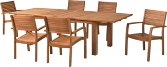 MERXX Garten-Essgruppe »Batavia«, (Set, 7-tlg, Tisch doppelt ausziehbar: 100x180/220/260x75 cm), moderne Landhausoptik in warmen Holznuancen
