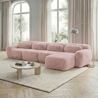 Flieks 4-Sitzer Sofa, L-förmiges Sofa, rahmenlos modular mit Ottoman & 4 Kissen, rutschfester Boden, Plüsch, Rosa