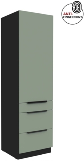 Küchen Hochschrank 60 cm Küche ARIA Aquamarin ultra matt + Schwarz matt, hochwertige Fronten mit Anti Fingerprint Beschichtung, Soft-Close Küchenzeile Küchenblock