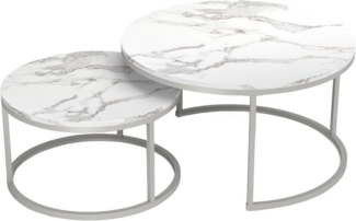 LuxusKollektion Couchtisch Couchtisch Marmor Optik Runder Wohnzimmertisch Weiß Silber Satztische