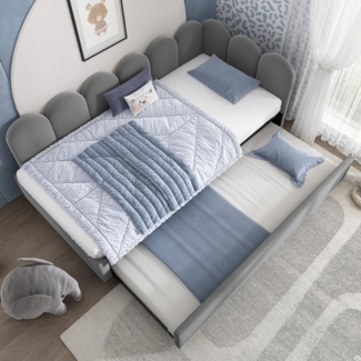 Celya Polsterbett Daybett 90x200cm,Tagesbett Schlafsofa mit Ausziehbett 90x190cm (Grau, ohne Matratze), Kinderbett mit Lattenrost, Samt