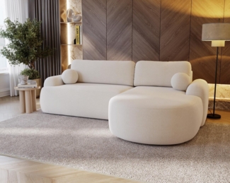 Compleo Ecksofa boucle mit breiter Ottomane OLIO, rundes Design, Exklusiv design, Stil: Modern/Japandi