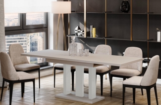 Endo-Moebel Säulen-Esstisch "Appia White" 130-210cm ausziehbar erweiterbar, Für bis zu 8 Personen, Weiße Beine