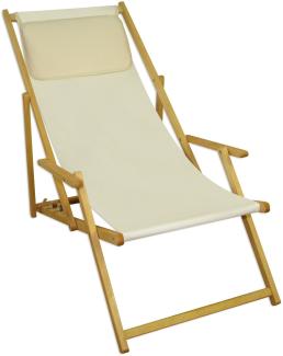 Deckchair weiß Liegestuhl Kissen klappbare Sonnenliege Gartenliege Holz Gartenmöbel 10-303NKH