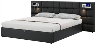 Sweiko Polsterbett Hydraulikbett mit USB port und Wireless Charging (Stauraumbett mit beleuchtete Lampe und Stauraum, 1-tlg, Holzlattenunterstützung), 180x200 cm,Ohne Matratze,PU,Schwarz