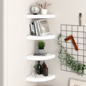 vidaXL Eck-Schweberegale 4 Stk. Weiß 25x25x3,8 cm MDF 323897