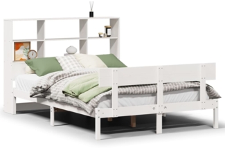 vidaXL Massivholzbett mit Regal ohne Matratze Weiß 140x200 cm Kiefer 3321809