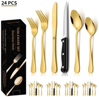 BRAIDOL Besteck-Set Besteck Set für 4 Personen,24teiliges Edelstahl Essbesteck&Steakmesser, 4 Personen, Elegantes/Modernes Besteckset,Besteck Set für Restaurant,Hotel,Zuhause