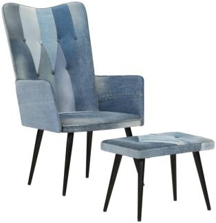 vidaXL Sessel mit Hocker Blau Denim Patchwork Canvas 339672