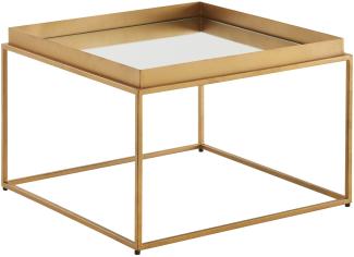 Kadima Design Quadratischer Couchtisch, verspiegeltes Glas, goldenes Metallgestell. 60x60x41 cm