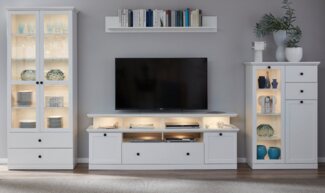 trendteam Wohnwand Baxter, (in Landhaus weiß, Komplett-Set 4-teilig, 370 cm), mit großem TV Lowboard