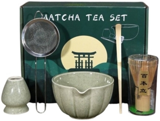 Auledio Teeservice Keramik Matcha-Schale und Matcha-Rührbesen-Set, 5-teilig