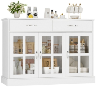 Homfa Sideboard, Küchenschrank Buffetschrank mit 2 Schubladen, 3 Türen 120cm weiß