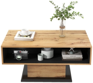 MC Star Couchtisch Aus Holzmaserung, mit Eine grifflose Schublade, ein Staufach (Staufach und Heckstaufach,doppelseitiger Stauraum. Büro, Wohnzimmer-Sofatisch, großer Stauraum)