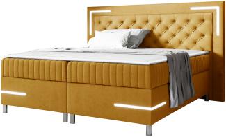 Boxspringbett Tasurto 5 LED, Gelb, 140x200 cm