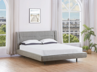 Vente-unique - Bett + Matratze - 140 x 190 cm - Bouclé-Stoff - Grau - ISYDE