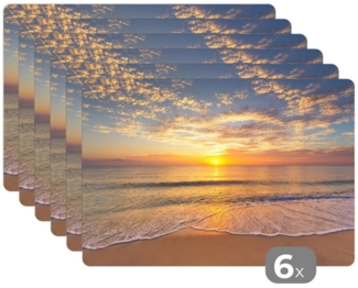 MuchoWow Platzset Strand - Sonnenuntergang - Meer, (6-St), Platzsets, Tischset, Abwaschbar, Tischsets, Platzdeckchen