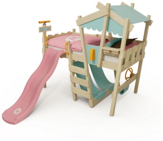 Wickey Kinderbett CrAzY Snuggy Massivholz-Hochbett mit Leiter, Lenker & Rutsche (opt) (Spielbett mit optionaler 175 cm Rutsche für maximalen Spielspaß, Abenteuer-Etagenbett mit Zubehör – auf Wunsch mit Rutsche), Massivholz-Konstruktion für Sicherheit u...