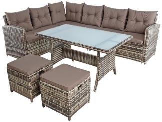 Polyrattan Sitzgruppe Essgruppe Gartenmöbel Lounge Gartengarnitur Beige-Braun