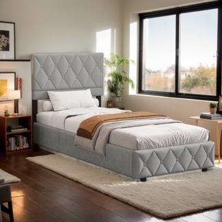 Polsterbett Stauraumbett Funktionsbett 90x200 cm Ausgezeichnete Atmungsaktivität, Strapazierfähig und schmutzabweisend,Grau